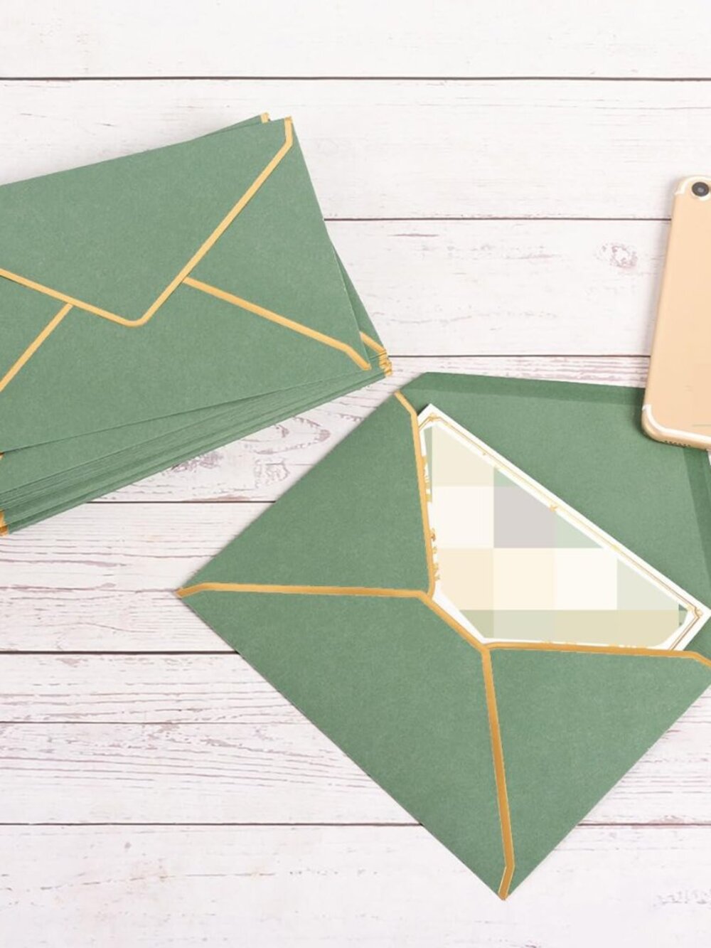 50 Pack A7 Envelopes Sage Green 5 x 7 with Gold Border - Picture 4 of 7